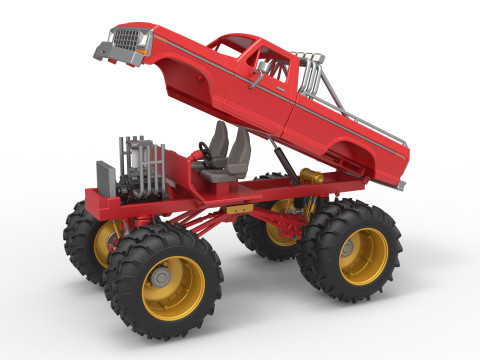 Vintage Monster Truck with double wheels Scale 1 to 25 3D Принт Модель