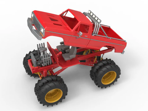 Vintage Monster Truck with double wheels Scale 1 to 25 3D Print Model