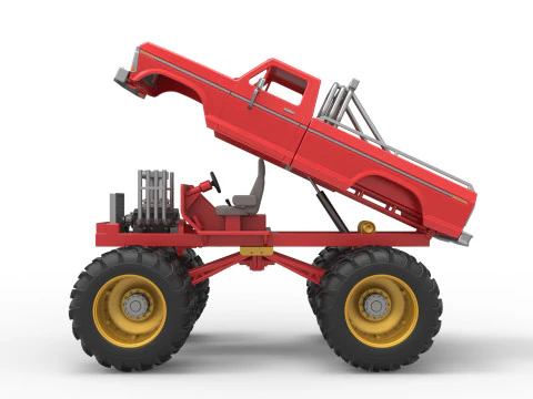 Vintage Monster Truck with double wheels Scale 1 to 25 3D Print Model