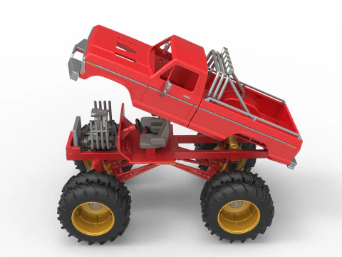 Vintage Monster Truck with double wheels Scale 1 to 25 3D Print Model