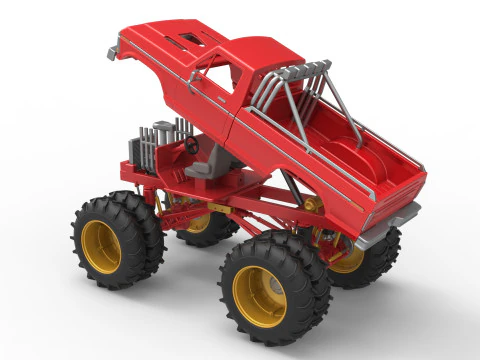 Vintage Monster Truck with double wheels Scale 1 to 25 3D Print Model
