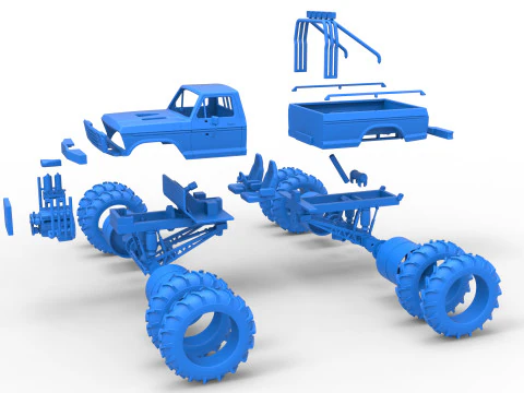 Vintage Monster Truck with double wheels Scale 1 to 25 3D Print Model