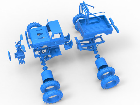 Vintage Monster Truck with double wheels Scale 1 to 25 3D Принт Модель