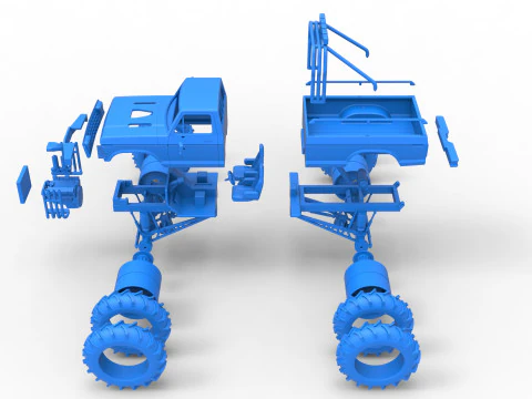 Vintage Monster Truck with double wheels Scale 1 to 25 3D Print Model