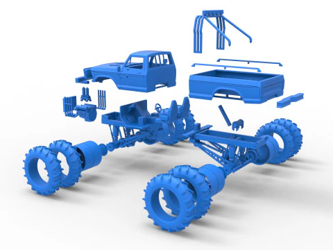 Vintage Monster Truck with double wheels Scale 1 to 25 3D Print Model