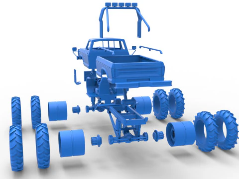 Vintage Monster Truck with double wheels Scale 1 to 25 3D Print Model