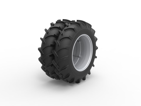 Double Wheel of Vintage Monster truck Scale 1 to 25 Modèles 3D en vedette