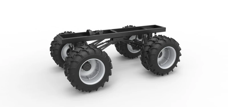 Fahrgestell eines Vintage-Monstertrucks mit Doppelr&auml;dern im Ma&szlig;stab 1 bis 25 3D Druckmodell .c4d .max .obj .3ds .fbx .stl .blend 
