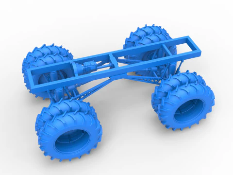 Fahrgestell eines Vintage-Monstertrucks mit Doppelr&auml;dern im Ma&szlig;stab 1 bis 25 3D Druckmodell