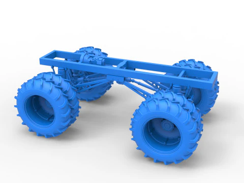 Fahrgestell eines Vintage-Monstertrucks mit Doppelr&auml;dern im Ma&szlig;stab 1 bis 25 3D Druckmodell