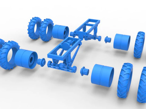 Fahrgestell eines Vintage-Monstertrucks mit Doppelr&auml;dern im Ma&szlig;stab 1 bis 25 3D Druckmodell