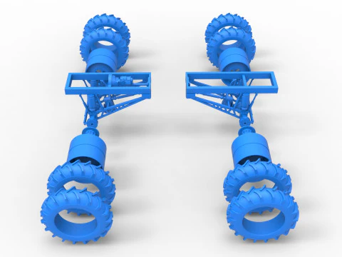 Fahrgestell eines Vintage-Monstertrucks mit Doppelr&auml;dern im Ma&szlig;stab 1 bis 25 3D Druckmodell