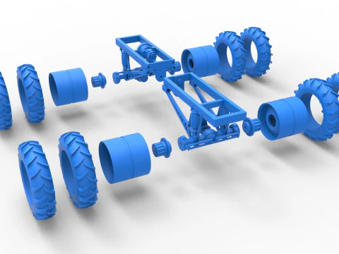 Fahrgestell eines Vintage-Monstertrucks mit Doppelr&auml;dern im Ma&szlig;stab 1 bis 25 3D Druckmodell