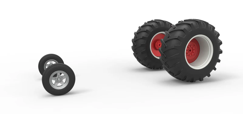 Conjunto de rodas de trator puxador de bloco pequeno vintage escala 1 a 25 Modelo de Impressão 3D .c4d .max .obj .3ds .fbx .stl .blend 