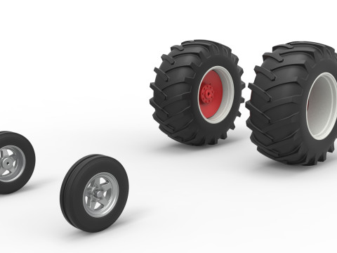 Wheel Set of Vintage Small block Pulling tractor Scale 1 to 25 Modèles 3D en vedette