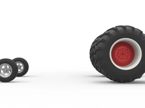 Conjunto de rodas de trator puxador de bloco pequeno vintage escala 1 a 25 Modelo de Impressão 3D