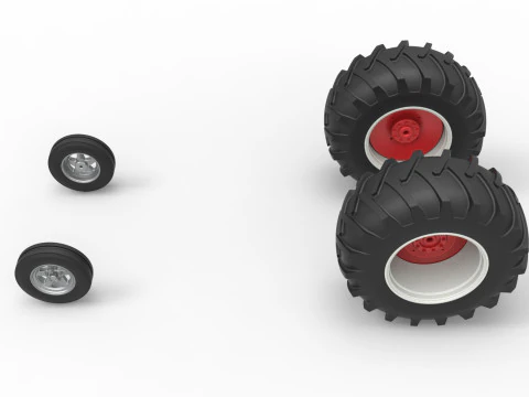 Conjunto de rodas de trator puxador de bloco pequeno vintage escala 1 a 25 Modelo de Impressão 3D