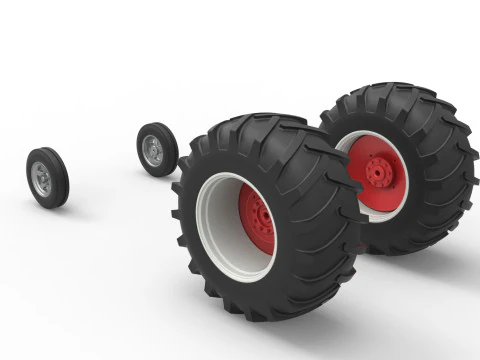 Conjunto de rodas de trator puxador de bloco pequeno vintage escala 1 a 25 Modelo de Impressão 3D