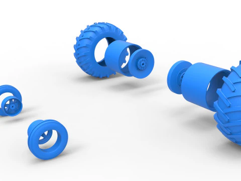 Conjunto de rodas de trator puxador de bloco pequeno vintage escala 1 a 25 Modelo de Impressão 3D