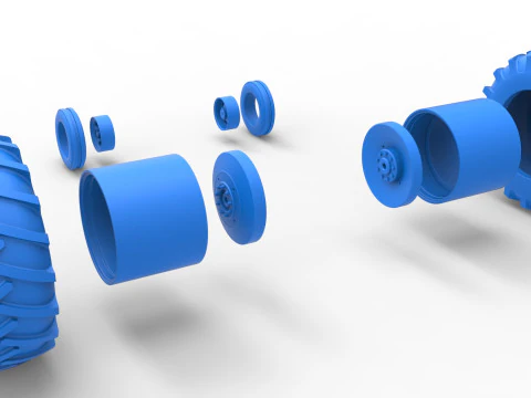 Conjunto de rodas de trator puxador de bloco pequeno vintage escala 1 a 25 Modelo de Impressão 3D