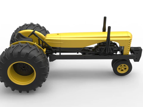 빈티지 소형 블록 당기는 트랙터 버전 2 스케일 1 ~ 25 3D 프린트 모델