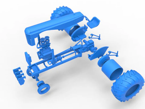 빈티지 소형 블록 당기는 트랙터 버전 2 스케일 1 ~ 25 3D 프린트 모델