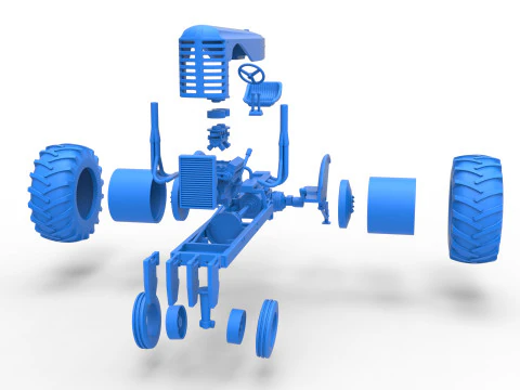 빈티지 소형 블록 당기는 트랙터 버전 2 스케일 1 ~ 25 3D 프린트 모델