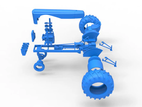빈티지 소형 블록 당기는 트랙터 버전 2 스케일 1 ~ 25 3D 프린트 모델
