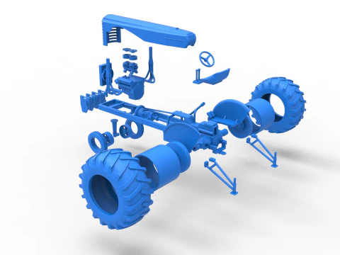 빈티지 소형 블록 당기는 트랙터 버전 2 스케일 1 ~ 25 3D 프린트 모델
