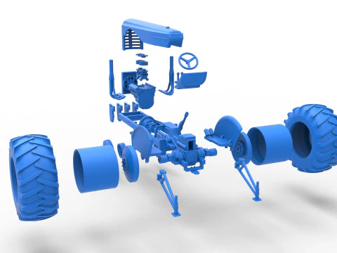 빈티지 소형 블록 당기는 트랙터 버전 2 스케일 1 ~ 25 3D 프린트 모델