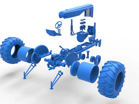 빈티지 소형 블록 당기는 트랙터 버전 2 스케일 1 ~ 25 3D 프린트 모델