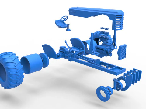 빈티지 소형 블록 당기는 트랙터 버전 2 스케일 1 ~ 25 3D 프린트 모델
