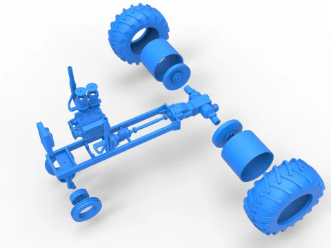 Vintage Small block Pulling tractor Base Version 2 Scale 1 to 25 3D Print Model