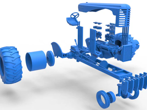 Vintage Small block Pulling tractor Version 3 Scale 1 to 25 3D Print Model