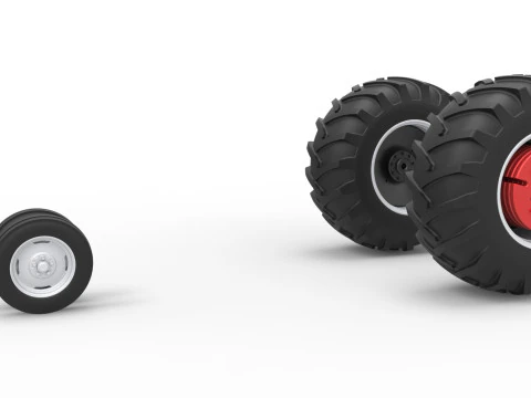 विंटेज छोटे ब्लॉक पुलिंग ट्रैक्टर संस्करण 2 स्केल 1 से 25 का व्हील सेट 3D प्रिंट मॉडल