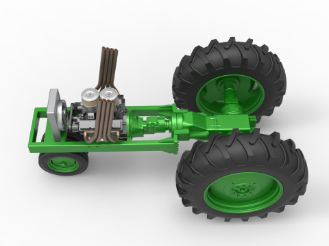 Vintage Small block Pulling tractor Base Version 4 Scale 1 to 25 Model do druku 3D