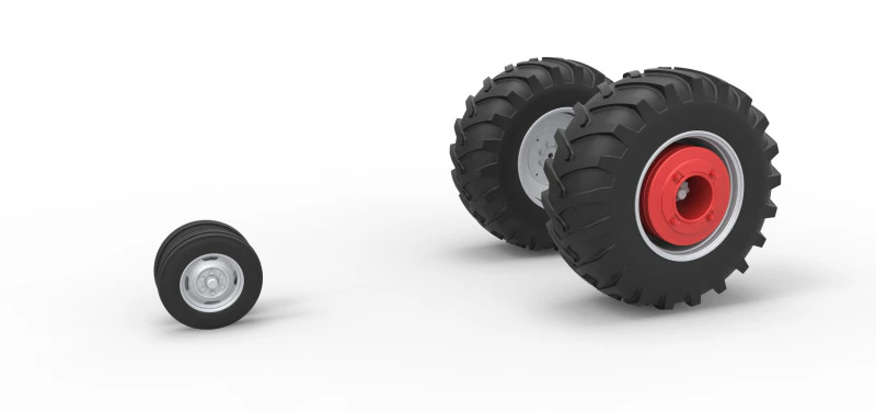 विंटेज पुलिंग ट्रैक्टर स्केल 1 से 25 का व्हील सेट 3D प्रिंट मॉडल .c4d .max .obj .3ds .fbx .stl .blend