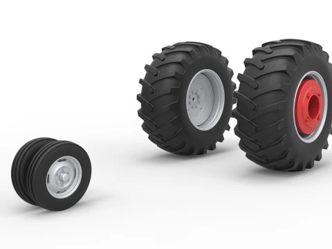 विंटेज पुलिंग ट्रैक्टर स्केल 1 से 25 का व्हील सेट 3D प्रिंट मॉडल