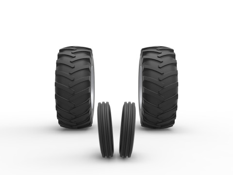 Wheel Set of Vintage Pulling tractor Scale 1 to 25 Modelo de impresión 3D