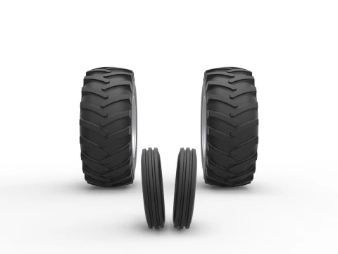 विंटेज पुलिंग ट्रैक्टर स्केल 1 से 25 का व्हील सेट 3D प्रिंट मॉडल