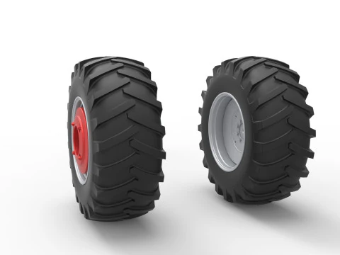 विंटेज पुलिंग ट्रैक्टर स्केल 1 से 25 का व्हील सेट 3D प्रिंट मॉडल