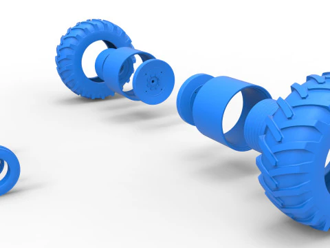 विंटेज पुलिंग ट्रैक्टर स्केल 1 से 25 का व्हील सेट 3D प्रिंट मॉडल