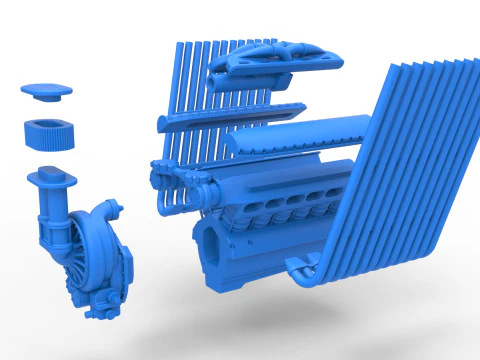 Engine V12 for pulling tractor Version 2 Scale 1 to 25 3D Print Model
