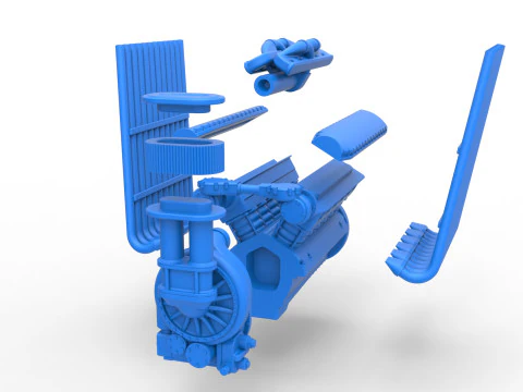 Engine V12 for pulling tractor Version 2 Scale 1 to 25 3D Print Model