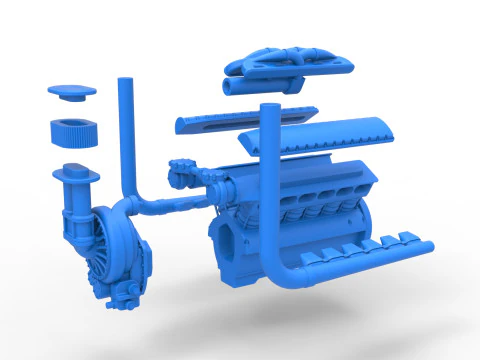 Engine V12 for pulling tractor Version 3 Scale 1 to 25 3D Print Model