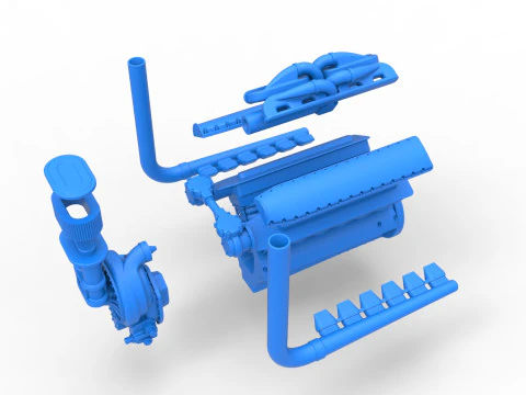 Engine V12 for pulling tractor Version 3 Scale 1 to 25 3D Print Model