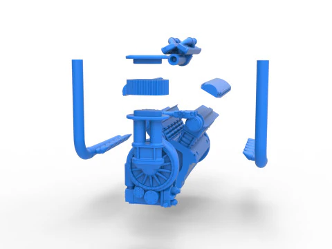 Engine V12 for pulling tractor Version 3 Scale 1 to 25 3D Print Model