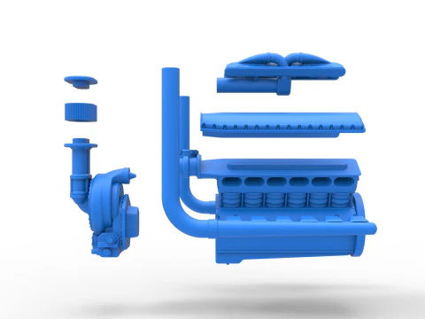 Engine V12 for pulling tractor Version 3 Scale 1 to 25 3D Print Model