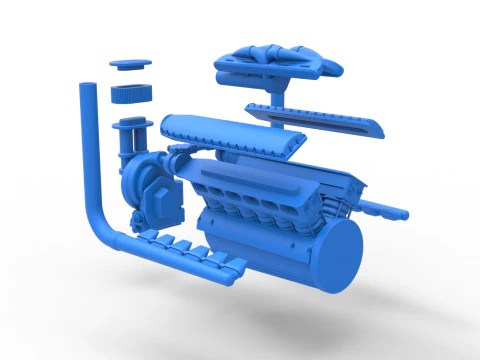 Engine V12 for pulling tractor Version 3 Scale 1 to 25 3D Print Model