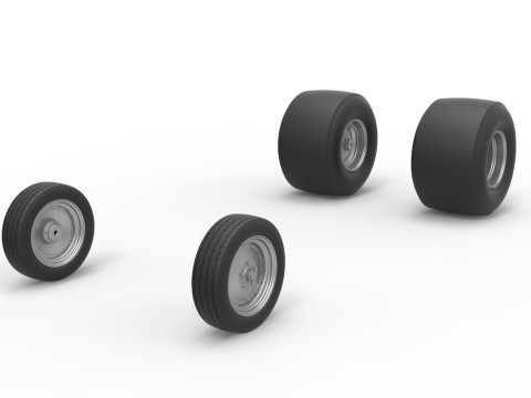 Wheel Set of Vintage Funny Car Scale 1 to 25 Modelo de Impressão 3D
